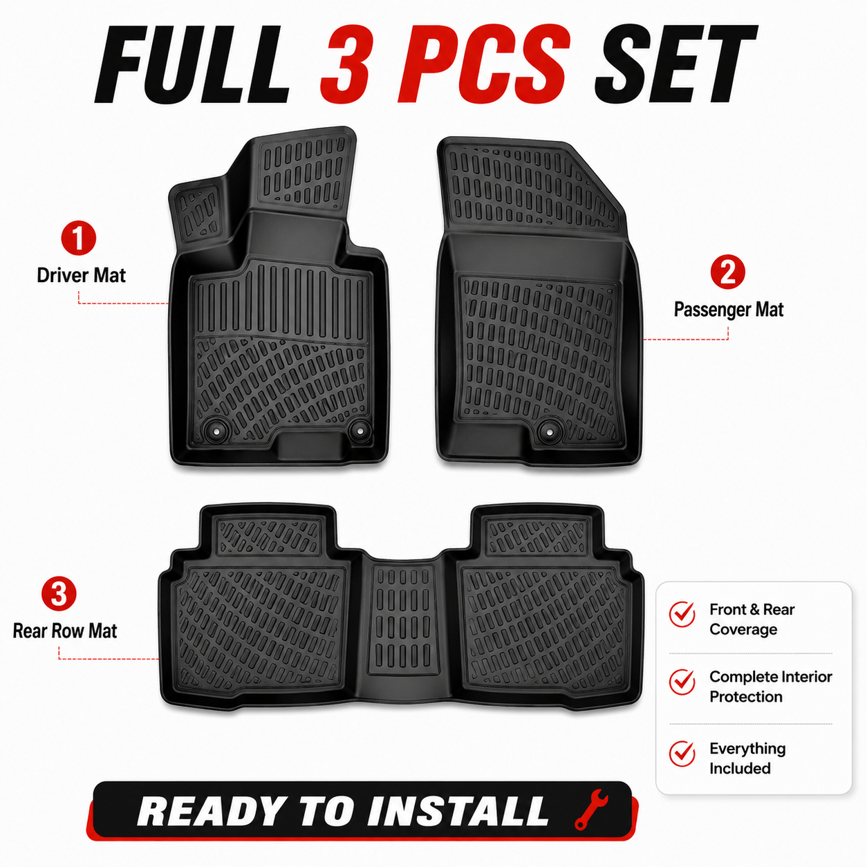 Monlion Floor Mats for Hyundai Tucson 2022-2026 Custom Fit All Weather TPE Floor Liners Waterproof Odorless Heavy Duty Black 3 Piece Set