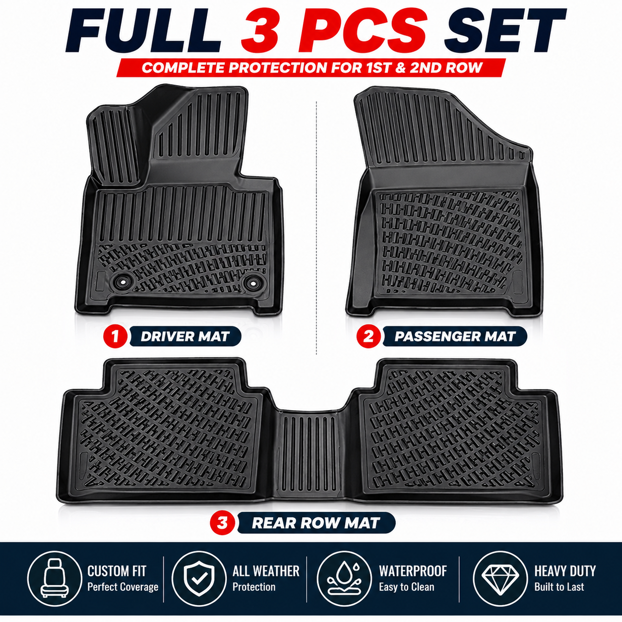Monlion Floor Mats for Toyota Corolla Cross 2022-2026 FWD Custom Fit All Weather TPE Floor Liners Waterproof Odorless Heavy Duty Black 3PCS