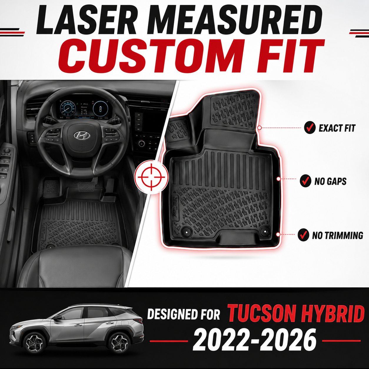 Monlion Floor Mats for Hyundai Tucson Hybrid 2022-2026 Custom Fit All Weather TPE Floor Liners Waterproof Heavy Duty 3D Cargo Mats