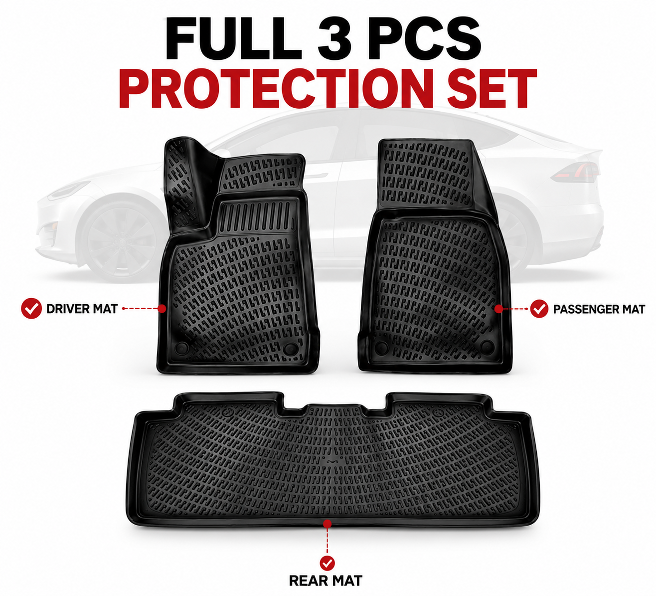 Tesla Model X Floor Mats 2015-2021 | Premium TPE All Weather | 3PCS | Monlion