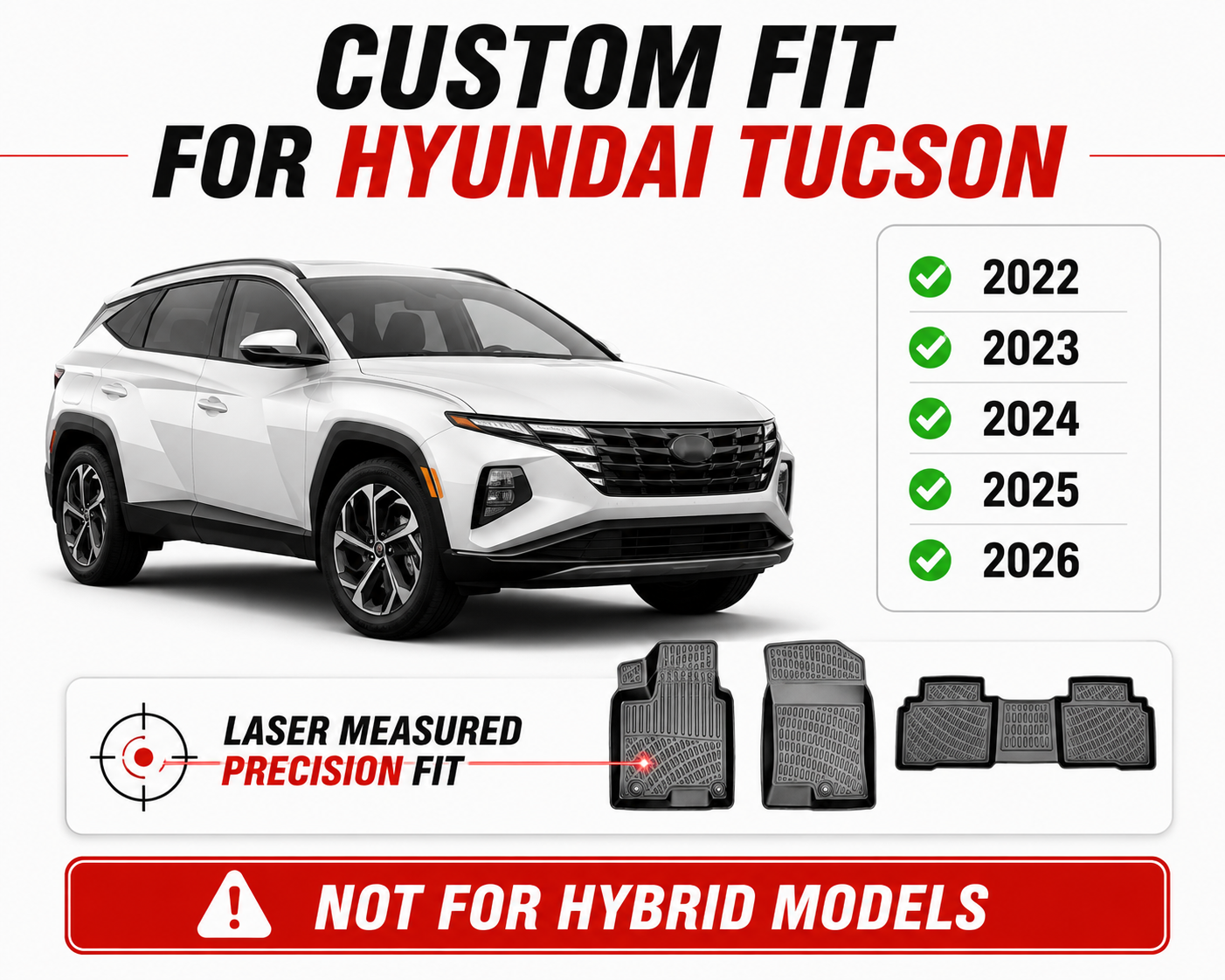 Monlion Floor Mats for Hyundai Tucson 2022-2026 Custom Fit All Weather TPE Floor Liners Waterproof Odorless Heavy Duty Black 3 Piece Set