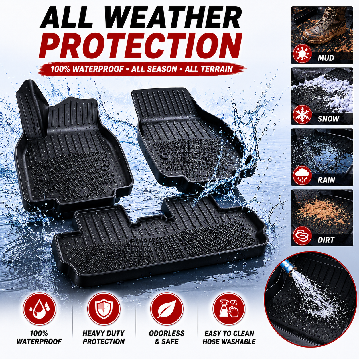 Tesla Model Y Juniper Floor Mats 2025-2026 TPE All Weather 7PCS Full Set Black | Monlion
