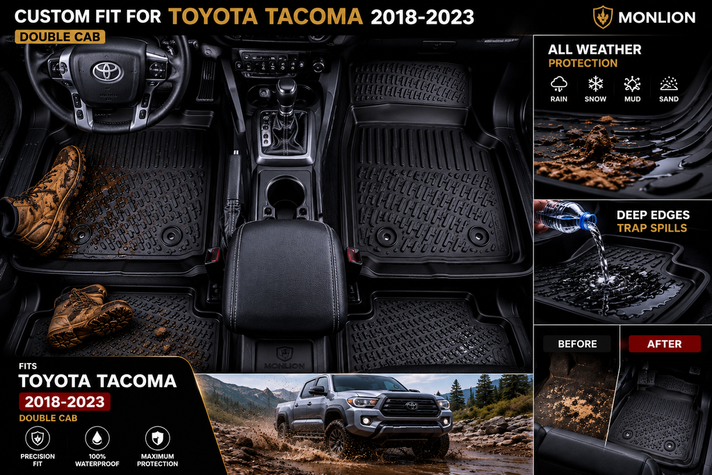 Toyota Tacoma Double Cab Floor Mats 2018-2023 Custom Fit Premium TPE All Weather 4PCS Black
