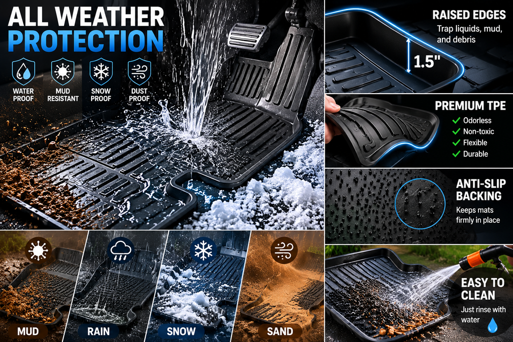 Tesla Model Y Juniper Floor Mats 2025-2026 TPE All Weather 7PCS Full Set Black | Monlion
