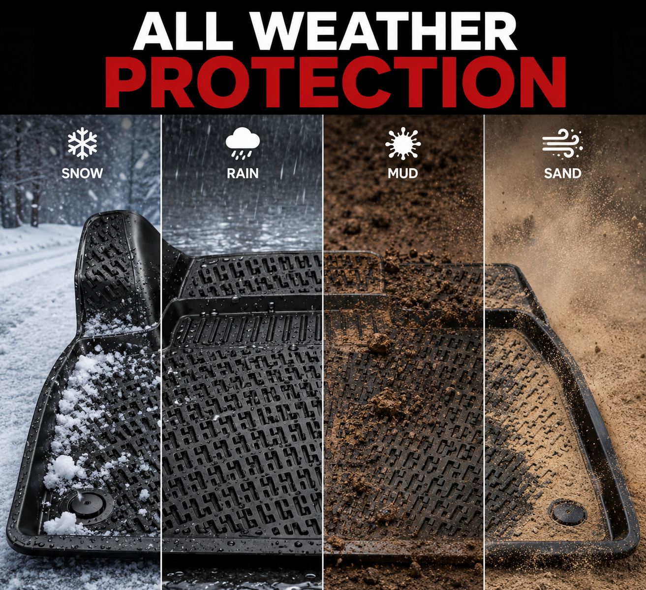 Tesla Model X Floor Mats 2015-2021 | Premium TPE All Weather | 3PCS | Monlion
