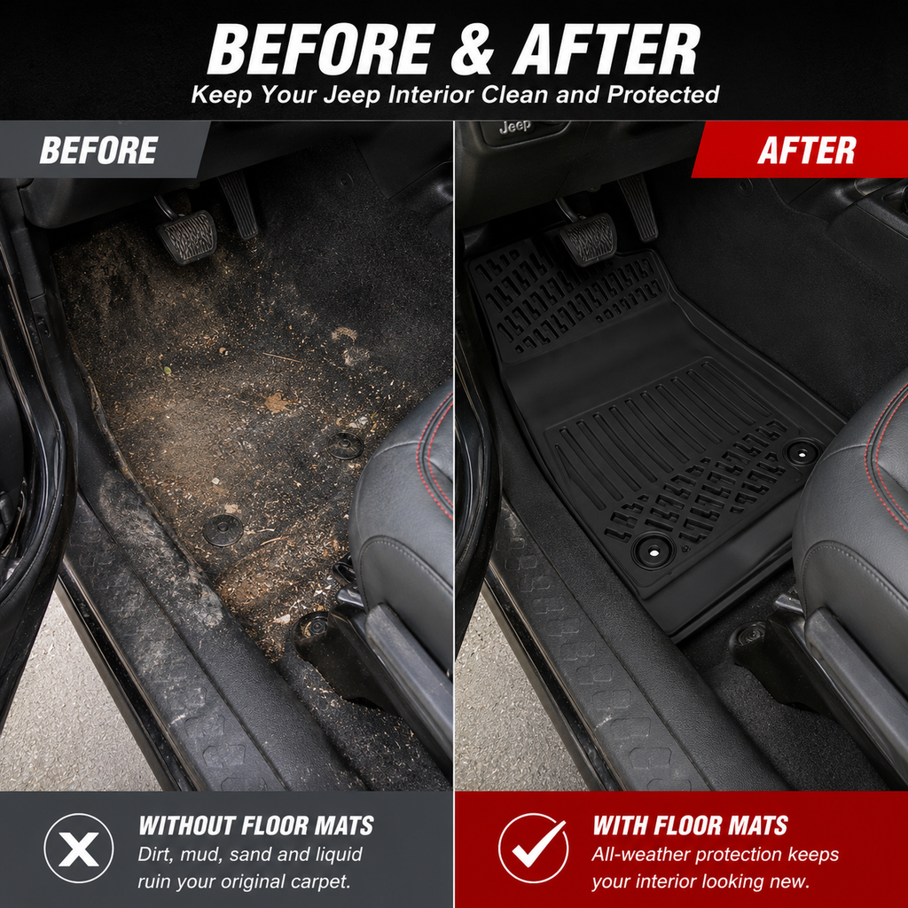 Monlion Floor Mats for Jeep Wrangler Unlimited JK 4 Door 2019-2026 Custom Fit All Weather TPE Floor Liners Waterproof Odorless Heavy Duty Black 4PCS
