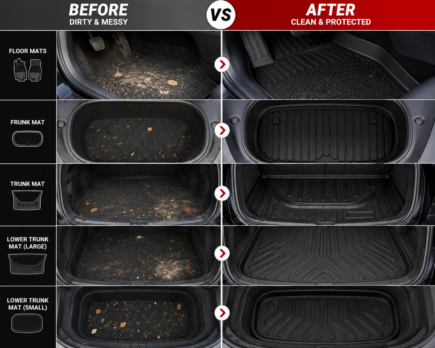 Tesla Model Y Juniper Floor Mats 2025-2026 TPE All Weather 7PCS Full Set Black | Monlion