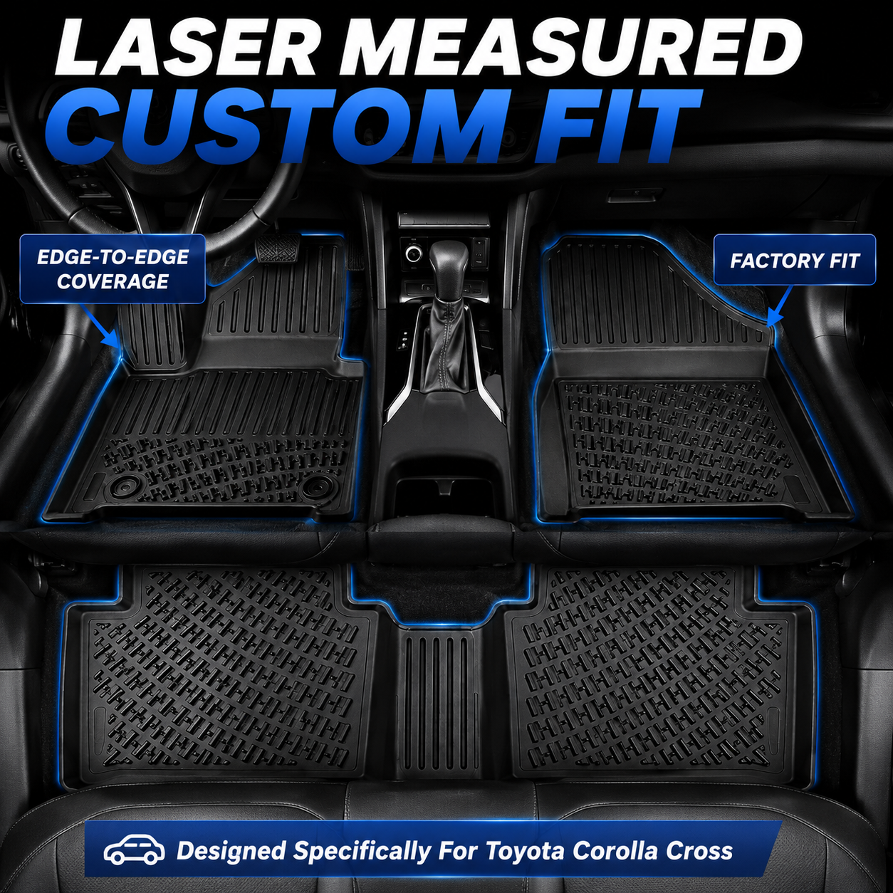 Monlion Floor Mats for Toyota Corolla Cross 2022-2026 FWD Custom Fit All Weather TPE Floor Liners Waterproof Odorless Heavy Duty Black 3PCS