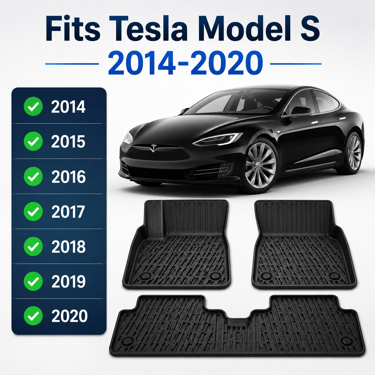 Tesla Model S Floor Mats 2014-2020 | Premium TPE All Weather | 3PCS | Monlion