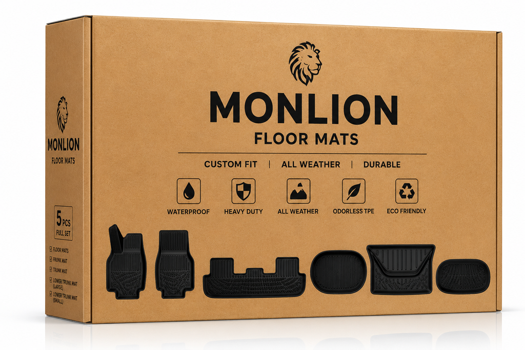 Tesla Model Y Juniper Floor Mats 2025-2026 TPE All Weather 7PCS Full Set Black | Monlion