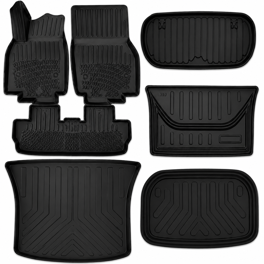 Tesla Model Y Juniper Floor Mats 2025-2026 TPE All Weather 7PCS Full Set Black | Monlion